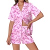 image:imageEkouaer Womens Silk Satin Pajamas Set Animals Print Pjs Button Down Short Sleeve Lounge Set 2 Piece SleepwearPink Bowknot