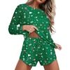 image:imageEkouaer Womens Waffle Knit Pajama Sets Long Sleeve Top and Shorts Matching Lounge Set Loungewear Sweatsuit with PocketsGreen Christmas Pattern