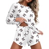 image:imageEkouaer Womens Waffle Knit Pajama Sets Long Sleeve Top and Shorts Matching Lounge Set Loungewear Sweatsuit with PocketsLeopard Bow