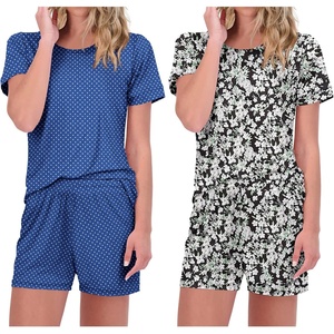 image:imageEkouaer 2 Pack Pajamas Short Sleeve Top with Shorts Sets Comfy Pjs Lounge Sets Sleepwear for WomenDotBlack Floral