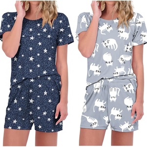 image:imageEkouaer 2 Pack Pajamas Short Sleeve Top with Shorts Sets Comfy Pjs Lounge Sets Sleepwear for WomenStarCat