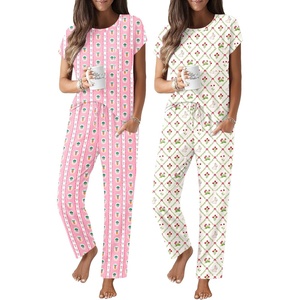 image:imageEkouaer 2 Packs Pajamas for Women Set Cap Sleeve Top and Pants Soft Sleepwear Comfy Pjs Set with Pockets LoungewearPink CarrotCute Rabbit