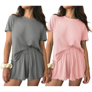 image:imageEkouaer 2 Packs Womens Pajama Set Short Sleeve Sleepwear Soft Top and Shorts Pjs Casual Outfits Lounge Set with PocketsGreyLight Pink