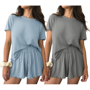 image:imageEkouaer 2 Packs Womens Pajama Set Short Sleeve Sleepwear Soft Top and Shorts Pjs Casual Outfits Lounge Set with PocketsLight BlueGrey