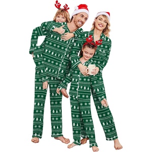 image:imageEkouaer Christmas Family Matching Pajamas Long Sleeve Button Down Pj Set Festival Party SleepwearDark GreenSnowflake
