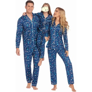 image:imageEkouaer Christmas Family Matching Pajamas Long Sleeve Button Down Pj Set Festival Party SleepwearNavy BlueXmas Tree