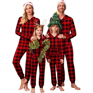 image:imageEkouaer Christmas Matching Family Onesie Pajamas Hoodie One Piece Pajamas Zipper Thermal Sleepwear with PocketsFamily Christmas Buffalo Plaid Print