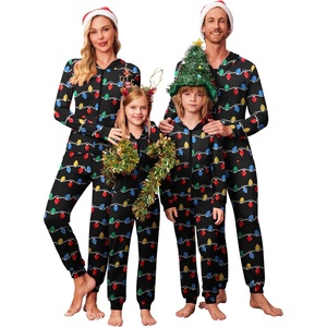 image:imageEkouaer Christmas Matching Family Onesie Pajamas Hoodie One Piece Pajamas Zipper Thermal Sleepwear with PocketsFamily Christmas Lights Print