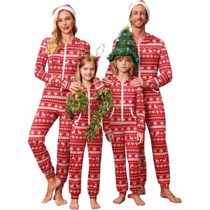 image:imageEkouaer Christmas Matching Family Onesie Pajamas Hoodie One Piece Pajamas Zipper Thermal Sleepwear with PocketsFamily Red Reindeer Print
