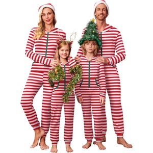 image:imageEkouaer Christmas Matching Family Onesie Pajamas Hoodie One Piece Pajamas Zipper Thermal Sleepwear with PocketsFamily Red Striped Print