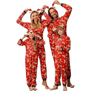image:imageEkouaer Christmas Onesie Matching Family Elk Antler Hooded Zipper One Piece Long Sleeve Pajamas with Pockets SXXLReindeer Red
