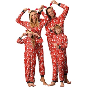 image:imageEkouaer Christmas Onesie Matching Family Elk Antler Hooded Zipper One Piece Long Sleeve Pajamas with Pockets SXXLSnowman Red