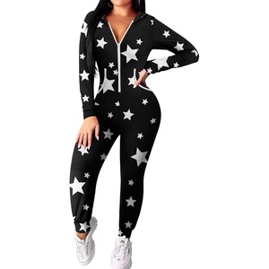 image:imageEkouaer Christmas Onesie Matching Family Elk Antler Hooded Zipper One Piece Long Sleeve Pajamas with Pockets SXXLWhite Star Black