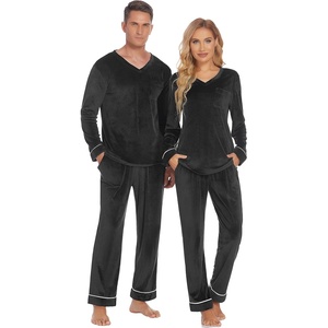 image:imageEkouaer Couples Matching Pajamas Sets Velvet PJs Set for Men and Women Velour Long Sleeve Sleepwear SXXLBlack