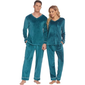 image:imageEkouaer Couples Matching Pajamas Sets Velvet PJs Set for Men and Women Velour Long Sleeve Sleepwear SXXLDark Green
