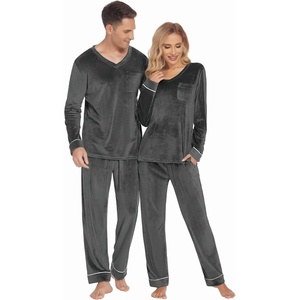 image:imageEkouaer Couples Matching Pajamas Sets Velvet PJs Set for Men and Women Velour Long Sleeve Sleepwear SXXLDeep Gray