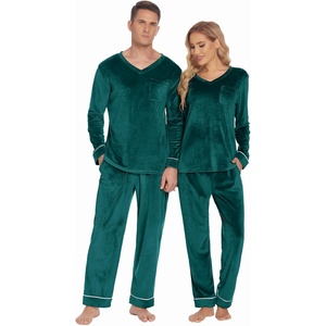 image:imageEkouaer Couples Matching Pajamas Sets Velvet PJs Set for Men and Women Velour Long Sleeve Sleepwear SXXLGreen