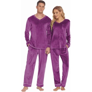image:imageEkouaer Couples Matching Pajamas Sets Velvet PJs Set for Men and Women Velour Long Sleeve Sleepwear SXXLPurple