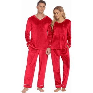 image:imageEkouaer Couples Matching Pajamas Sets Velvet PJs Set for Men and Women Velour Long Sleeve Sleepwear SXXLRed