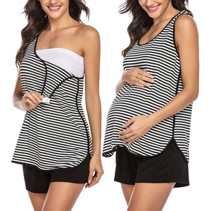 image:imageEkouaer Maternity Nursing Pajamas Sleepwear Set Shorts Striped for Hospital HomeBlackstriped