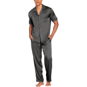 image:imageEkouaer Men Satin Silk Pajamas Set 2 Piece Button Down Sleepwear Long Pants Loungewear with PocketsDark Gray