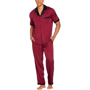 image:imageEkouaer Men Satin Silk Pajamas Set 2 Piece Button Down Sleepwear Long Pants Loungewear with PocketsDark Red