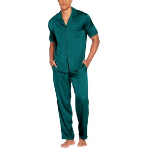 image:imageEkouaer Men Satin Silk Pajamas Set 2 Piece Button Down Sleepwear Long Pants Loungewear with PocketsGreen