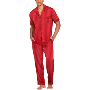 image:imageEkouaer Men Satin Silk Pajamas Set 2 Piece Button Down Sleepwear Long Pants Loungewear with PocketsRed Small Stripe