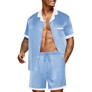 image:imageEkouaer Men Satin Silk Pajamas Set with Pockets Sleepwear Shorts Satin Summer Loungewear 2 Piece Button Down Set S3XLBlue
