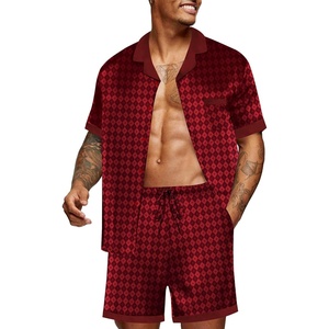 image:imageEkouaer Men Satin Silk Pajamas Set with Pockets Sleepwear Shorts Satin Summer Loungewear 2 Piece Button Down Set S3XLBurgundy Black
