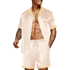 image:imageEkouaer Men Satin Silk Pajamas Set with Pockets Sleepwear Shorts Satin Summer Loungewear 2 Piece Button Down Set S3XLChampagne