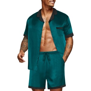 image:imageEkouaer Men Satin Silk Pajamas Set with Pockets Sleepwear Shorts Satin Summer Loungewear 2 Piece Button Down Set S3XLLake Green