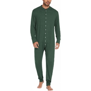 image:imageEkouaer Mens One Piece Pajama Thermal Full Button Union Suit Long Sleeve Onesie with Button Flap SXXLArmy Green