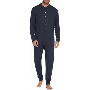 image:imageEkouaer Mens One Piece Pajama Thermal Full Button Union Suit Long Sleeve Onesie with Button Flap SXXLNavy Blue