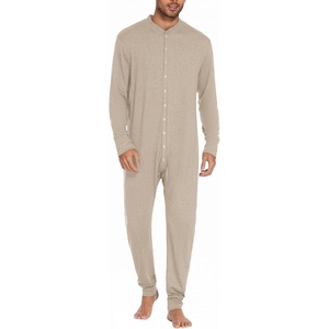 image:imageEkouaer Mens One Piece Pajama Thermal Full Button Union Suit Long Sleeve Onesie with Button Flap SXXLOatmeal