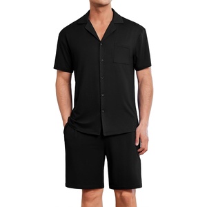 image:imageEkouaer Mens Pajamas Set Short Sleeve Sleepwear Button Down Soft Loungewear 2 Piece Pj Shorts Sets with PocketsBlack