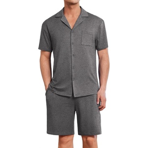 image:imageEkouaer Mens Pajamas Set Short Sleeve Sleepwear Button Down Soft Loungewear 2 Piece Pj Shorts Sets with PocketsDark Grey