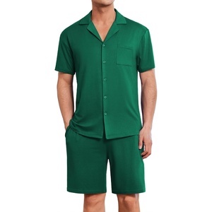 image:imageEkouaer Mens Pajamas Set Short Sleeve Sleepwear Button Down Soft Loungewear 2 Piece Pj Shorts Sets with PocketsGreen
