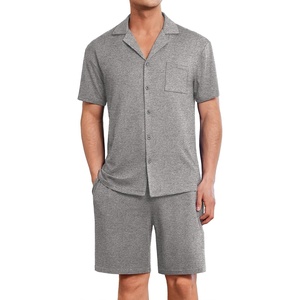 image:imageEkouaer Mens Pajamas Set Short Sleeve Sleepwear Button Down Soft Loungewear 2 Piece Pj Shorts Sets with PocketsLight Grey