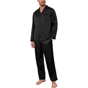 image:imageEkouaer Mens Silk Pajama Set Long Satin Loungewear 2 Piece Pjs Classic Button Down Sleepwear SXXLBlack