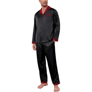 image:imageEkouaer Mens Silk Pajama Set Long Satin Loungewear 2 Piece Pjs Classic Button Down Sleepwear SXXLBlack Red