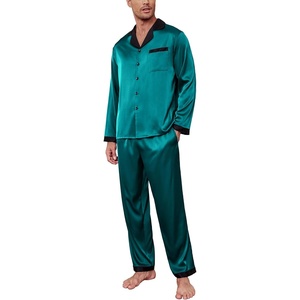 image:imageEkouaer Mens Silk Pajama Set Long Satin Loungewear 2 Piece Pjs Classic Button Down Sleepwear SXXLBlue Green
