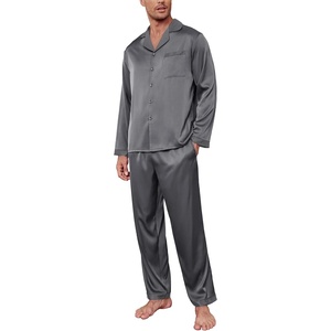 image:imageEkouaer Mens Silk Pajama Set Long Satin Loungewear 2 Piece Pjs Classic Button Down Sleepwear SXXLDark Grey
