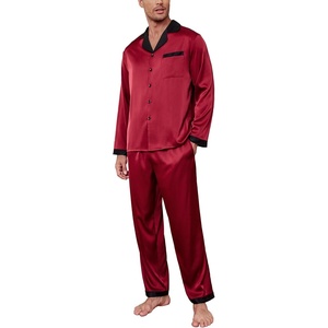 image:imageEkouaer Mens Silk Pajama Set Long Satin Loungewear 2 Piece Pjs Classic Button Down Sleepwear SXXLRed Black