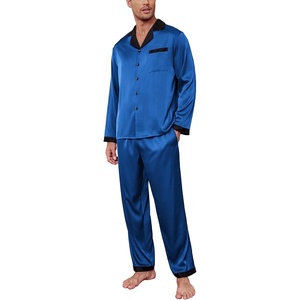 image:imageEkouaer Mens Silk Pajama Set Long Satin Loungewear 2 Piece Pjs Classic Button Down Sleepwear SXXLRoyal Blue