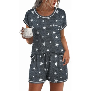 image:imageEkouaer Pajama Set for Women Short Sleeve Tops and Shorts Set 2 Piece Pjs Classic Loungewear with PocketsGrey Stars