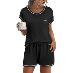 image:imageEkouaer Pajama Set for Women Short Sleeve Tops and Shorts Set 2 Piece Pjs Classic Loungewear with PocketsSolid Black