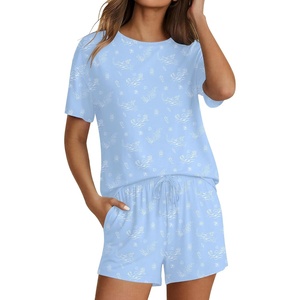 image:imageEkouaer Pajama Set for Women Viscose from Bamboo Short Sleeve Tops and Shorts Set 2 Piece Lounge SetOcean Blue