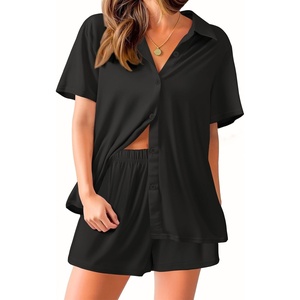 image:imageEkouaer Pajama for Women Set Short Sleeve Button Down Pajamas Sets Soft Lounge Sets for Women Sleepwear PJSBlack