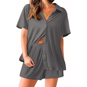 image:imageEkouaer Pajama for Women Set Short Sleeve Button Down Pajamas Sets Soft Lounge Sets for Women Sleepwear PJSGray